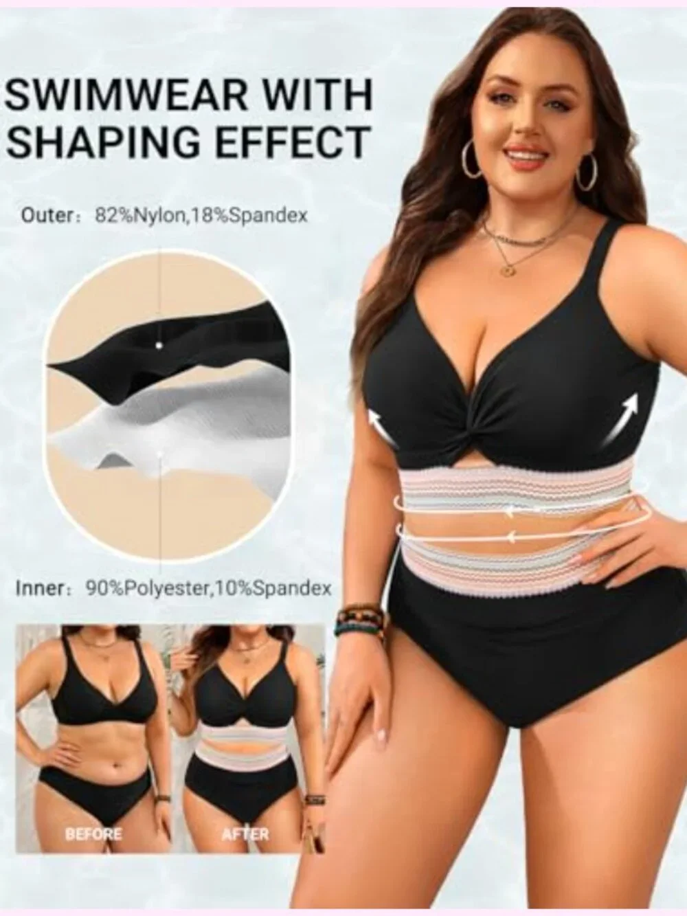 Plus Size High Waisted Tummy Control Bikini Set with Twist Top